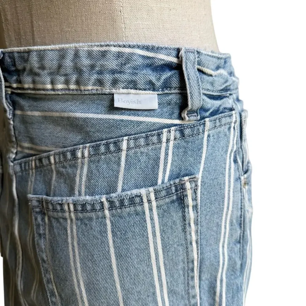 Boyish Corey Striped Denim Mini Skirt Raw Hem Sustainable Size 27